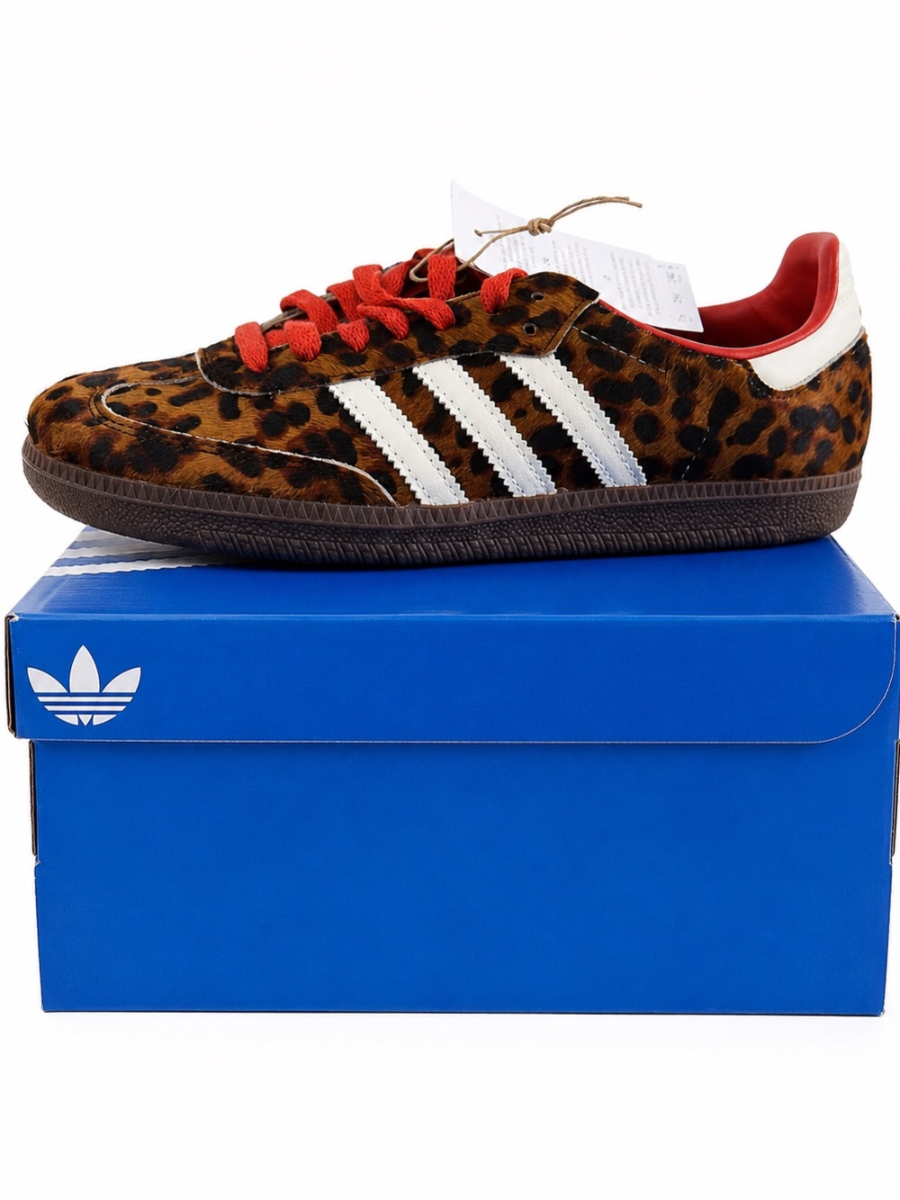 Women’s Adidas Gazelle Leopard Print Sneaker with Red Laces